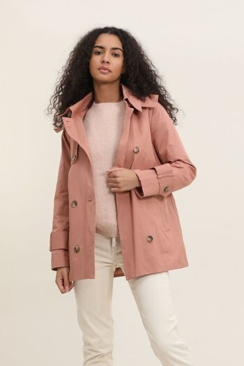 Trench coat mi-long capuche avec ceinture Rose 4