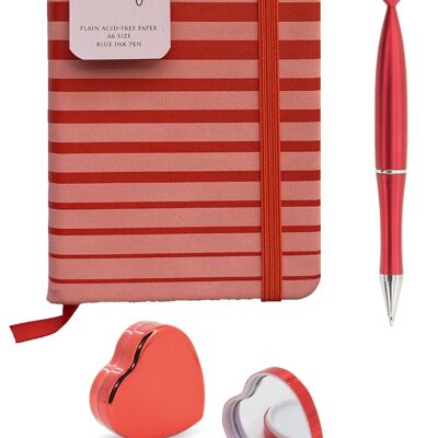 3-piece set: A6 notebook, pen and heart lip balm