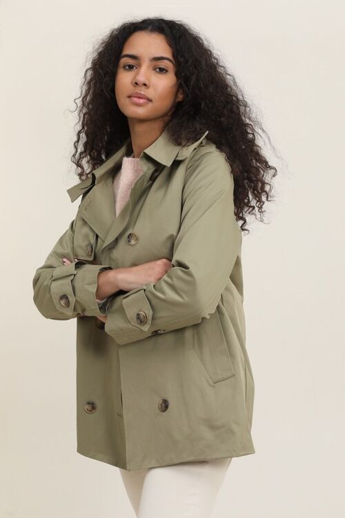 Trench coat mi-long capuche avec ceinture Kaki