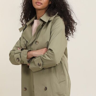 Mid-length hooded trench coat with belt Khaki