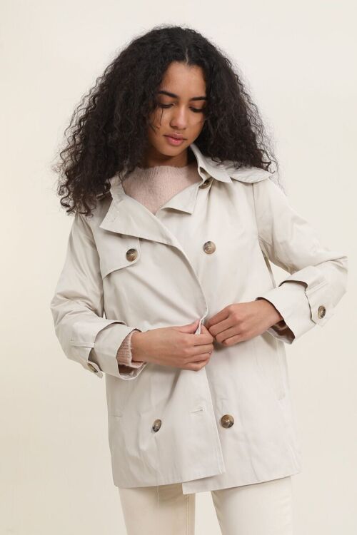 Trench coat mi-long capuche avec ceinture Sable