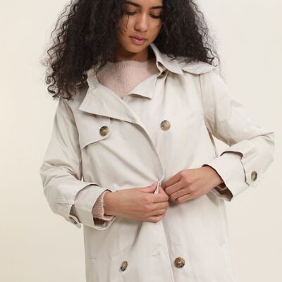 Mid-length hooded trench coat with belt Sand