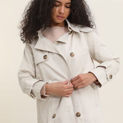 Trench coat mi-long capuche avec ceinture Sable