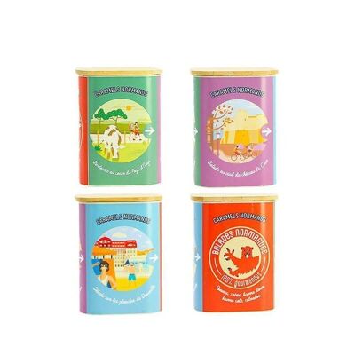 Caramels assortments 4-sided metal boxes Norman walks