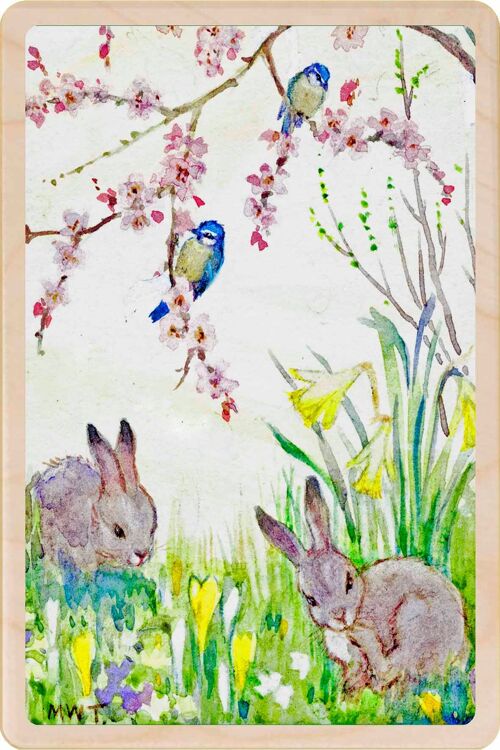 Wooden Postcard SPRING BUNNIES Easter Card