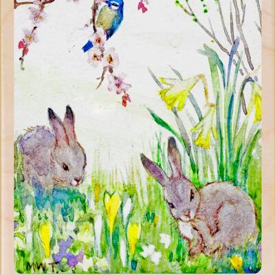 Wooden Postcard SPRING BUNNIES Easter Card