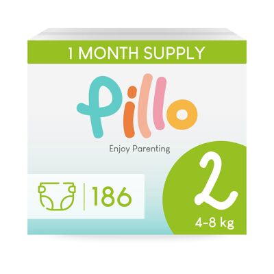 Pillo Diapers Size 2 - 186x Baby Diapers - Mini (4-8 kg) - 186 pcs