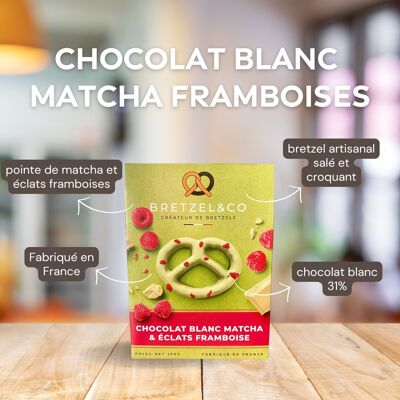 Pretzel al cioccolato bianco Matcha - pezzi di lampone