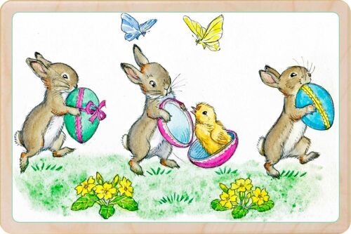 Wooden Postcard BUNNIES PARADE Easter Card