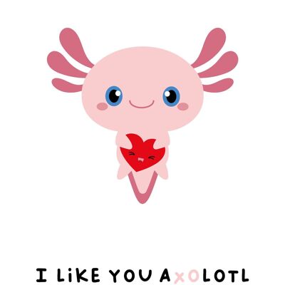 Postkarte Axolotl Ich mag dich sehr