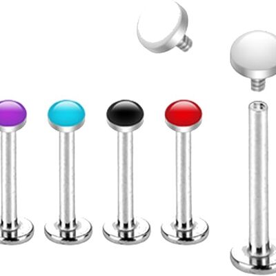 Set of 5 Monroe Labret Piercing in 316L Surgical Steel and Colored Enamel - Rod 6 x 1.2 mm or 8 x 1.2mm