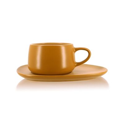 TEA CUP 30 CL WITH YELLOW SAUCER IN STONEWARE OUTO