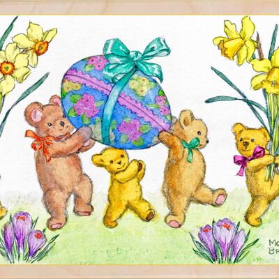 Wooden Postcard TEDDIES PARADE Easter Card