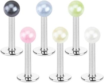 Lot de 6 Piercing Labret Monroe en Acier Chirurgical 316L - Six Boules de Couleur Pastel - Tige 8 x 1,2 mm