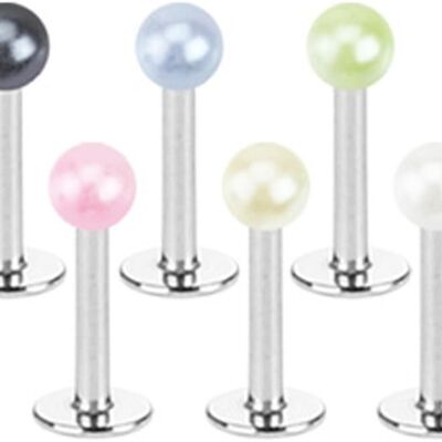 Set di 6 piercing Monroe Labret in acciaio chirurgico 316L - Sei palline color pastello - Asta da 8 x 1,2 mm