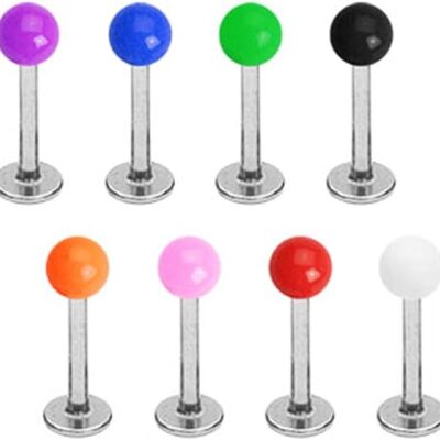 Set of 8 Monroe Labret Piercing in 316L Surgical Steel - Acrylic Colored Ball - 8 x 1.2 mm Rod
