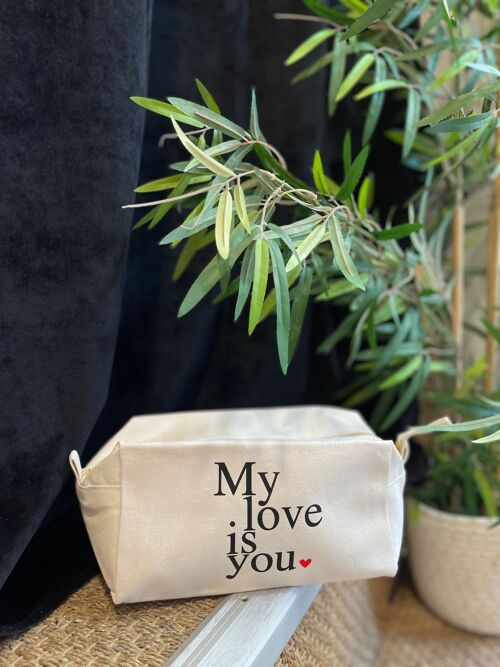 Trousse de toilette cube  " My love i you" Saint-Valentin