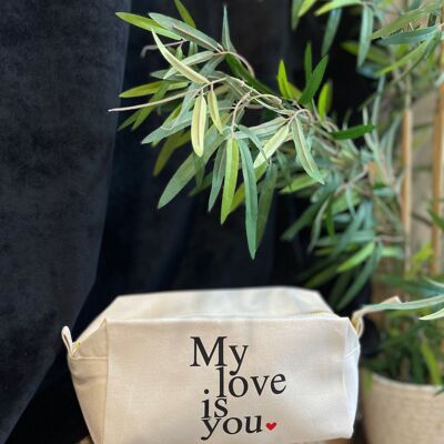 Trousse de toilette cube  " My love i you" Saint-Valentin