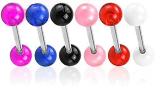 Lot de 6 Piercing Barbell en Acier Chirurgical 316 L et Acrylique - 6 Couleurs - Langue/Arcade