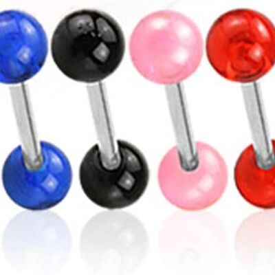 Set of 6 Barbell Piercing in 316 L Surgical Steel and Acrylic - 6 Colors - Tongue/Arcade