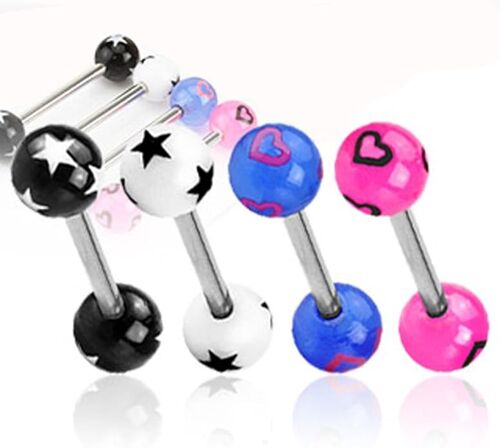 Lot de 4 Piercing Barbell en Acier Chirurgical 316 L et Acrylique - 4 Couleurs - Coeur/Etoile - Langue/Arcade