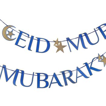 Guirlande en papier Eid Mubarak bleu marine et or 2