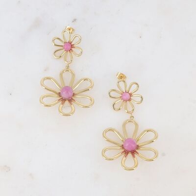 Elowen dangling earrings - openwork flower and natural stone