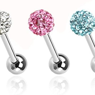 3er-Set Barbell-Piercing aus Chirurgenstahl 316L – 3 Farben – Ferido-Kristall – Zunge/Arkade