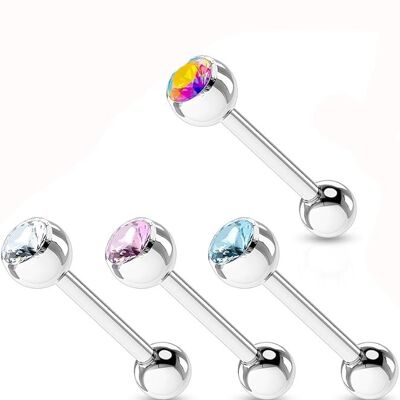 Set mit 4 Barbell-Piercings aus Chirurgenstahl 316 L und Kristall – 4 Farben – Zunge/Arcade
