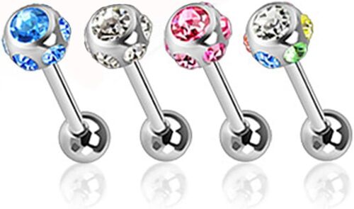 Lot de 4 Piercings Barbells en Acier Chirurgical 316L et Oxydes de Zirconium - Barbell avec Multiples Zircons