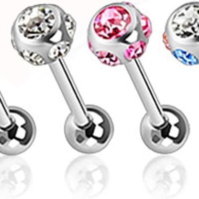 Set di 4 piercing a bilanciere in acciaio chirurgico 316L e ossidi di zirconio - bilanciere con zirconi multipli