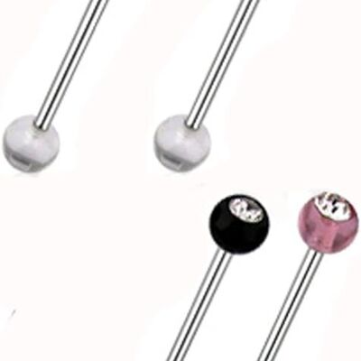 Set of 4 Barbell Piercing in 316 L Surgical Steel, Acrylic and Crystal - 4 Colors - Tongue/Arcade