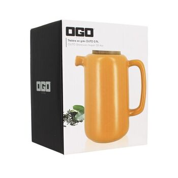 Théière outo jaune en grès et couvercle bois 900ml 2