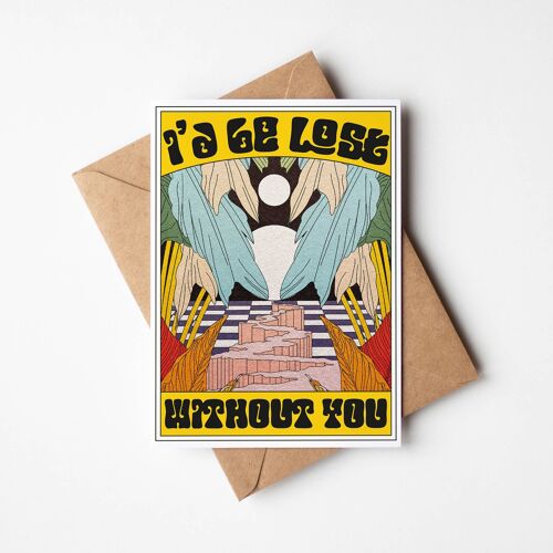 'Lost Without You' Retro Botanical Palm Tree  A6 Greetings Card | Fully Recycled