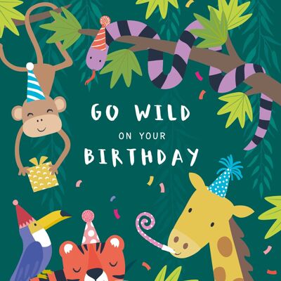 Carte d'anniversaire pour enfants de la jungle mignonne