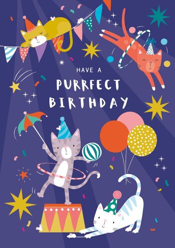 Carte d'anniversaire pour enfants mignons de chats de cirque 2