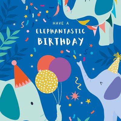 Tarjeta de cumpleaños infantil con lindo elefante