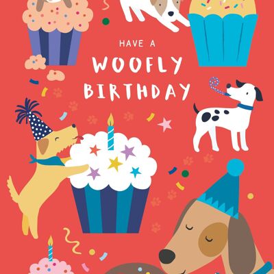 Biglietto di compleanno per bambini con cani e torte divertenti