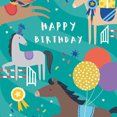 Carte d'anniversaire pour enfants chevaux