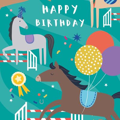 Tarjeta de cumpleaños infantil de caballos