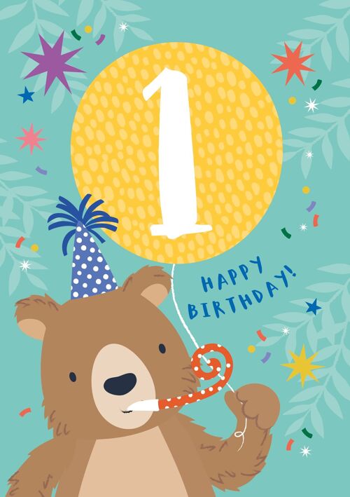 Age 1 Cute Bear Children's Birthday Card