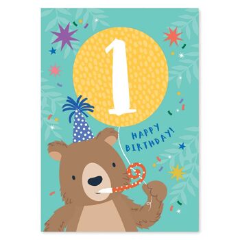 Carte d'anniversaire pour enfants ours mignon de 1 an 2