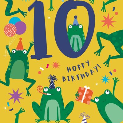 Tarjeta de cumpleaños de ranas divertidas de 10 años