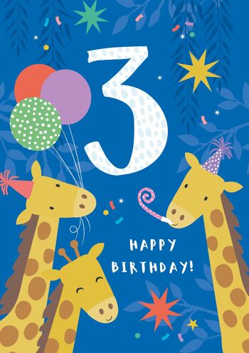 Carte d'anniversaire de girafe de 3 ans 1