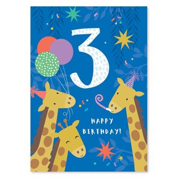 Carte d'anniversaire de girafe de 3 ans 2