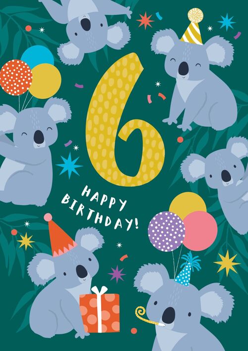 Age 6 Cute Koalas Birthday Card