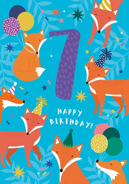Age 7 Foxes Birthday Card