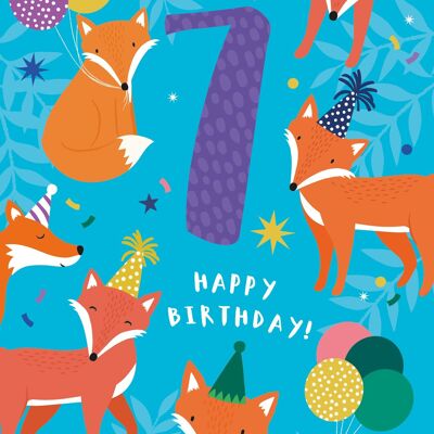 Age 7 Foxes Birthday Card