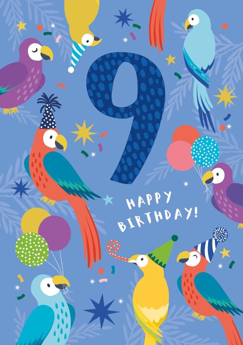 Age 9 Parrots Birthday Card