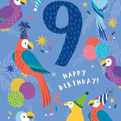 Geburtstagskarte mit Papageien für 9 Jahre